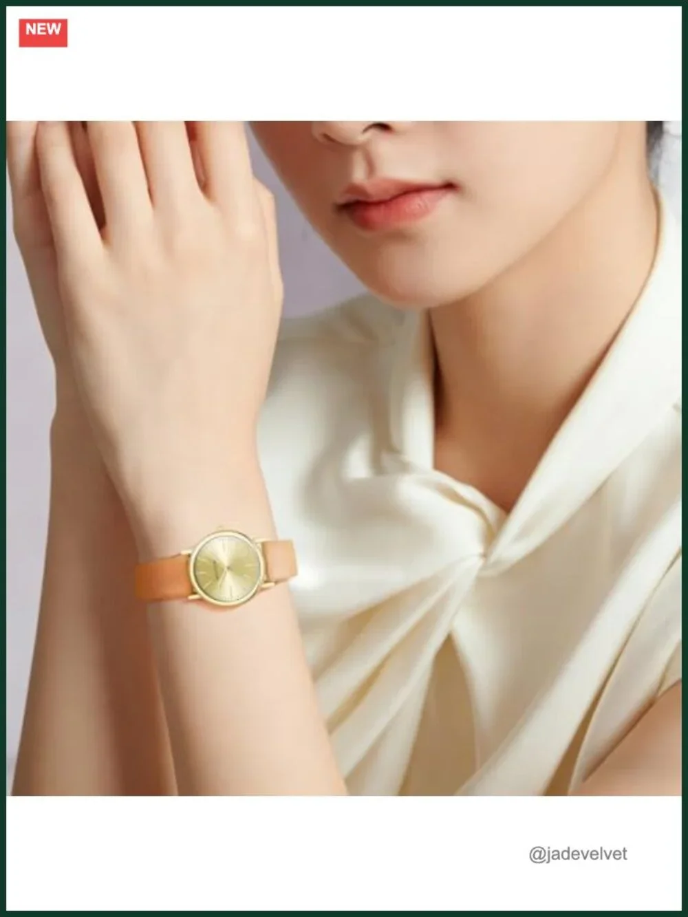 Women's Round Analog Quartz Watch Crystal Accent Leather Band